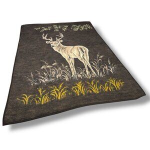 Deer Woods Nature Lodge Thick Fleece Blanket BIEDERLACK 76x57” Germany VTG